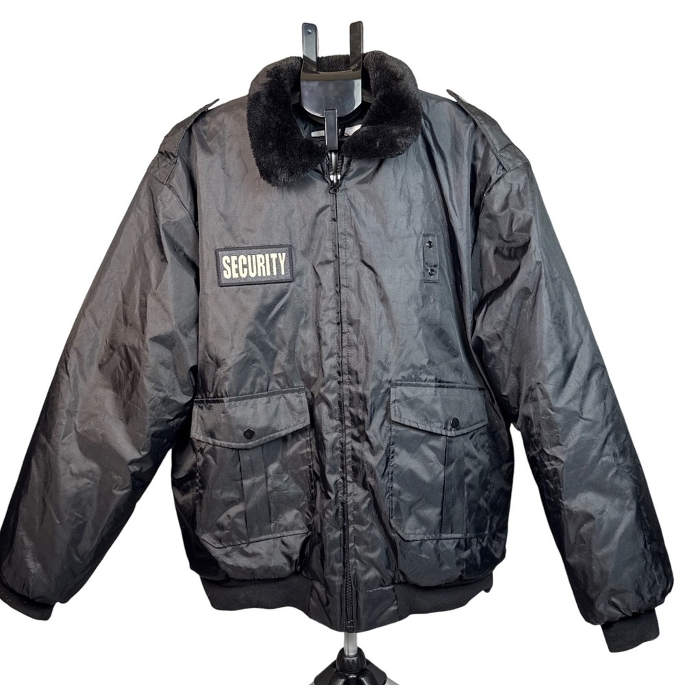 First Class Security Bomber Jacket Black Waterproof Faux Fur Collar Mens 3XL